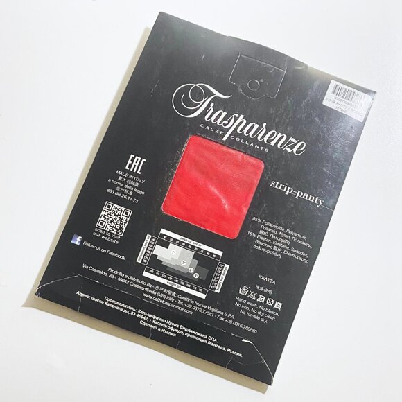 NEW TRASPARENZE "STRIP PANTY" SIZE 4 (M/L) RED GARTER PANTYHOSE / SHEER TIGHTS - Picture 3 of 4